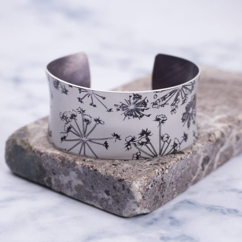 Silver Cow Parsley Aluminium Cuff Bracelet and Jewellery Gift