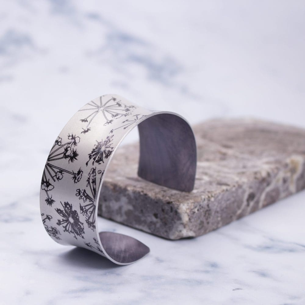 Silver Cow Parsley Aluminium Cuff Bracelet and Jewellery Gift