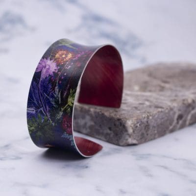 Exotic Cuff Bracelet, Indigo Tropical Aluminium Jewellery Gift