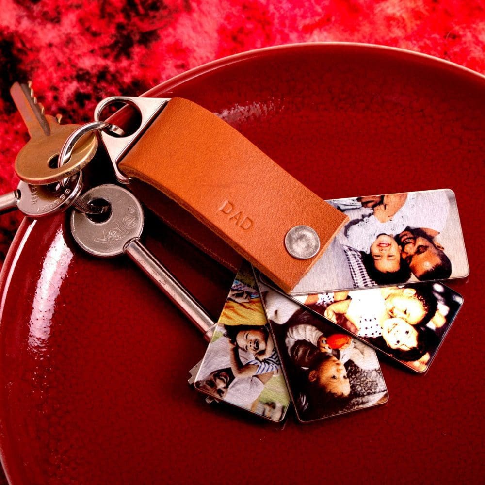 Men's Personalised Leather Photo Key Ring | Leather Gifts for Men