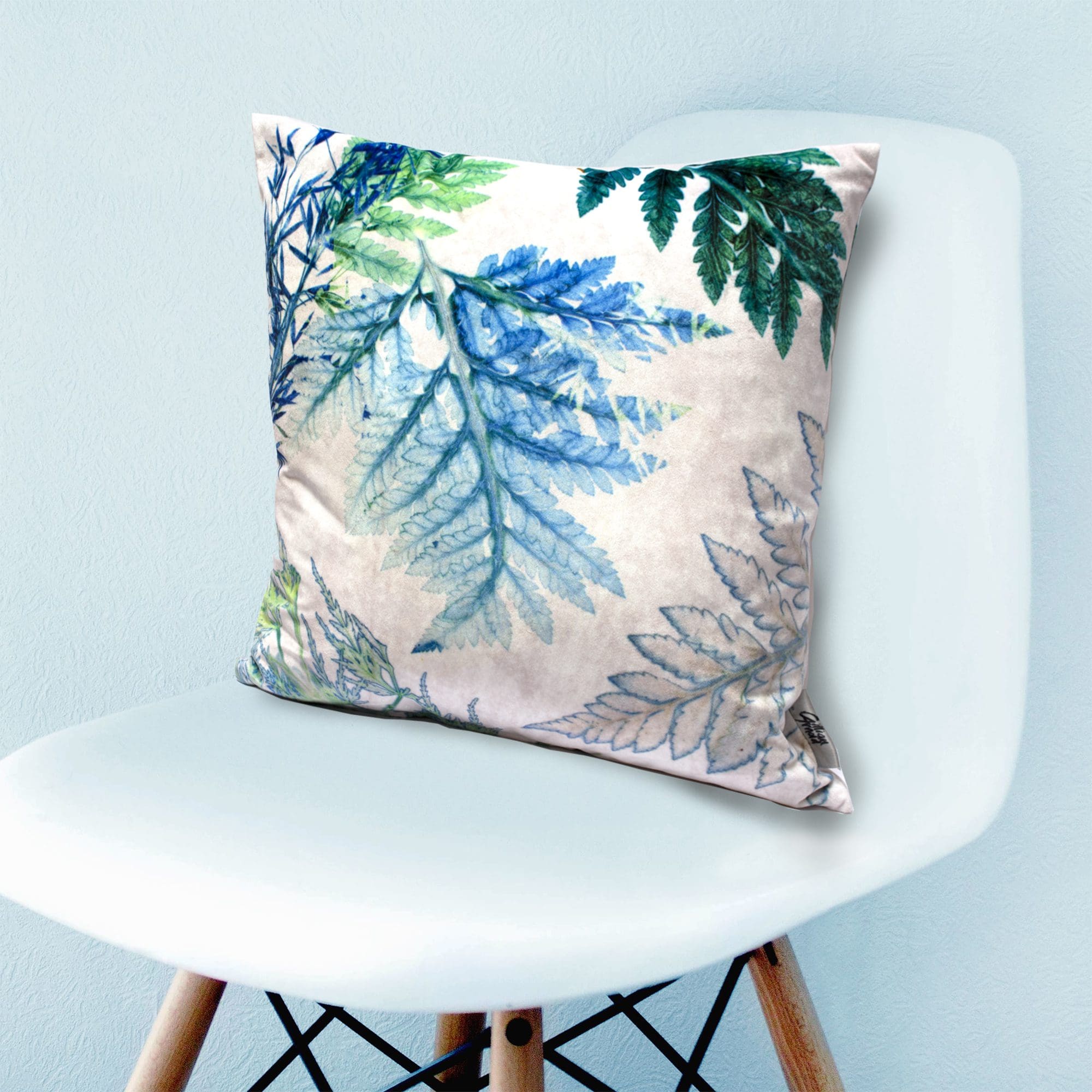 Forage 2 | Blue & Green Fern Design Sofa Cushion
