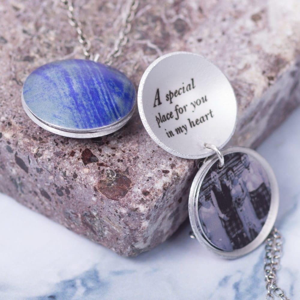 Painterly Blue, Personalised Locket Charm Necklace Gift