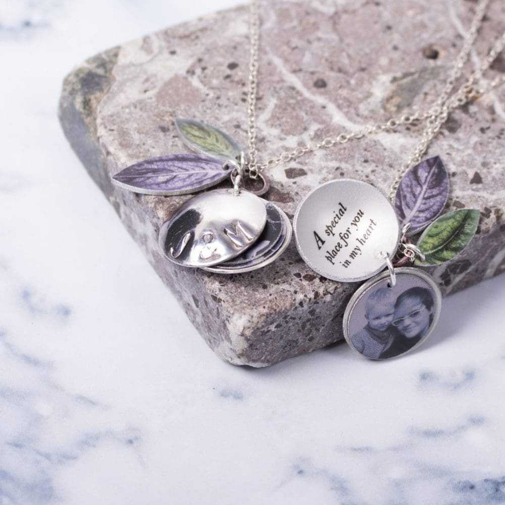 Silver Necklace Locket Charm With Initials And Photos