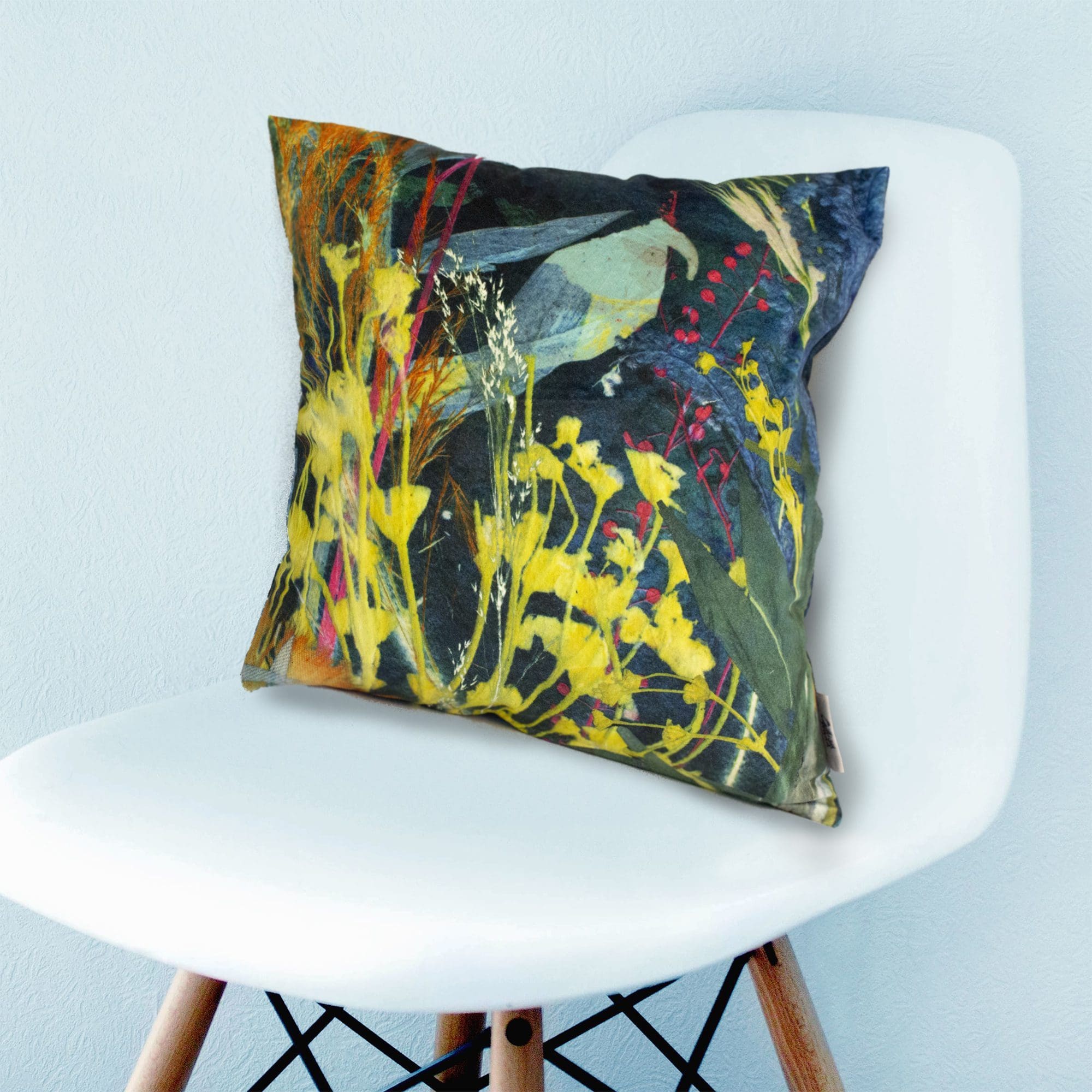 Aqua Magna 1 | Teal & Yellow Botanical Design Sofa Cushion