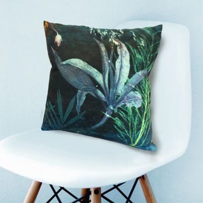 Aqua Magna 2 | Green & Blue Botanical Print Sofa Cushion