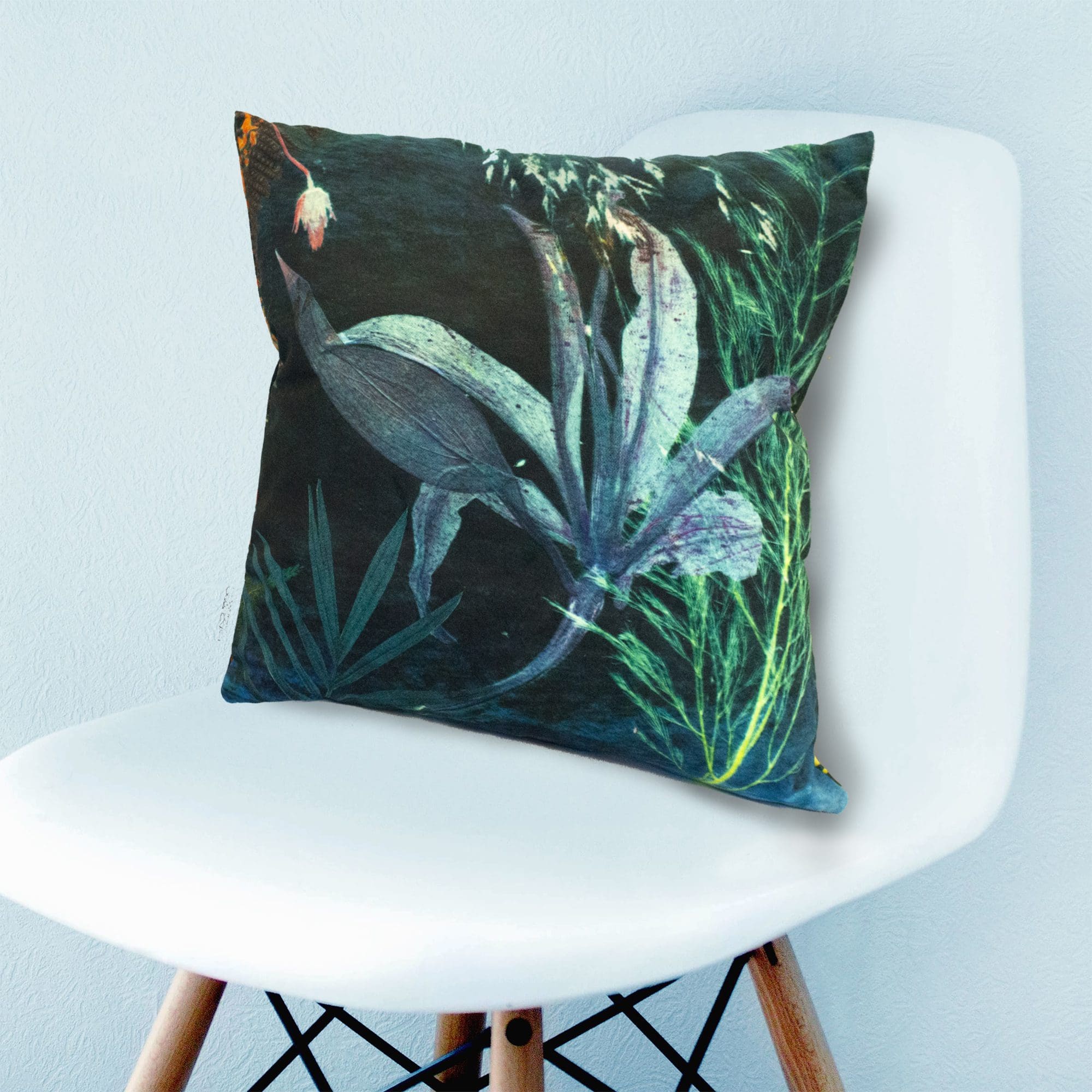 Aqua Magna 2 | Green & Blue Botanical Print Sofa Cushion