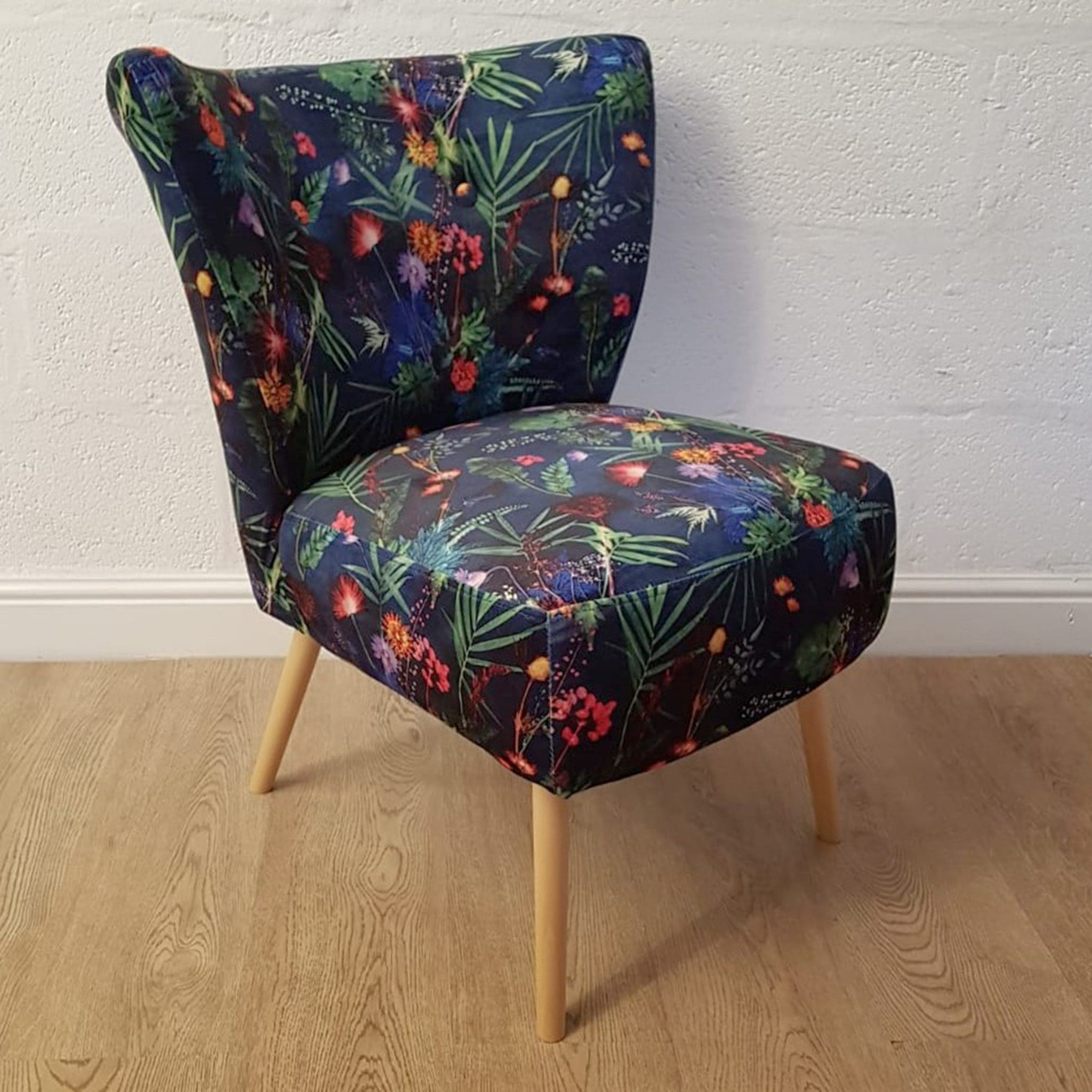 Indigo Tropical | Bedroom Chair | Blue Velvet Cocktail Chair