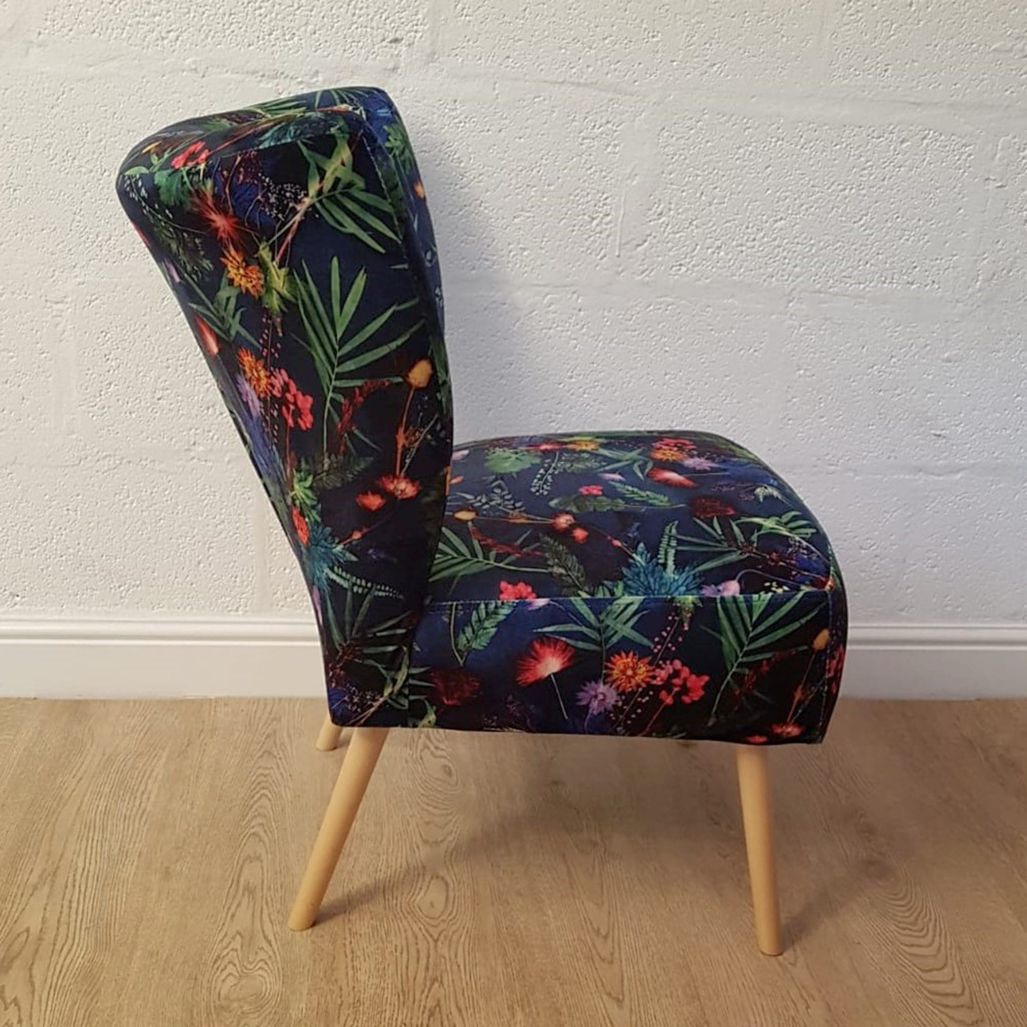 Indigo Tropical | Bedroom Chair | Blue Velvet Cocktail Chair