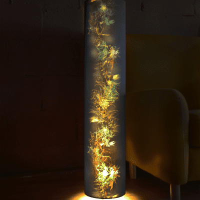 Galene's Whisper | Dark Floral Print Modern Floor Lamp, Interior Lighting