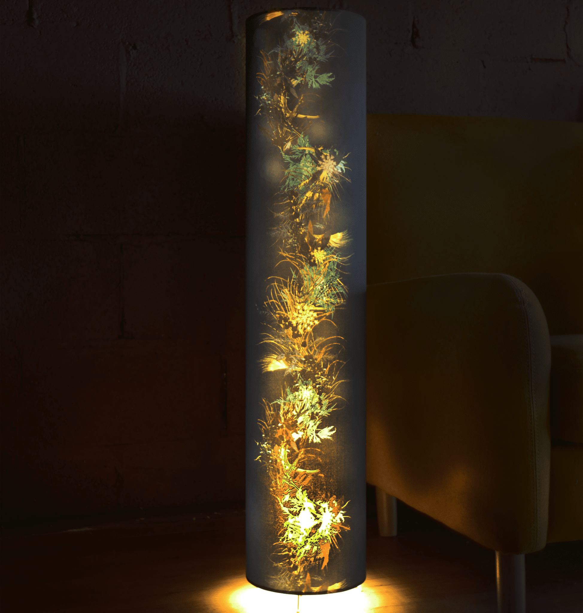 Galene's Whisper | Dark Floral Print Modern Floor Lamp, Interior Lighting