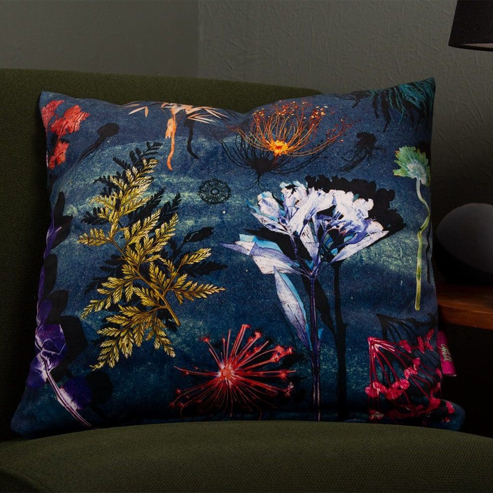 Mylas Mystery | Denim Blue | Floral Print Cushion