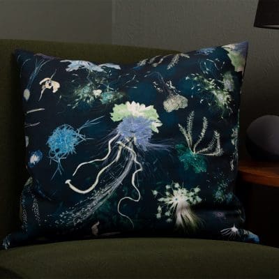 Jellyfish Blue | Underwater | Dark Blue Sea | Floral Print Cushion