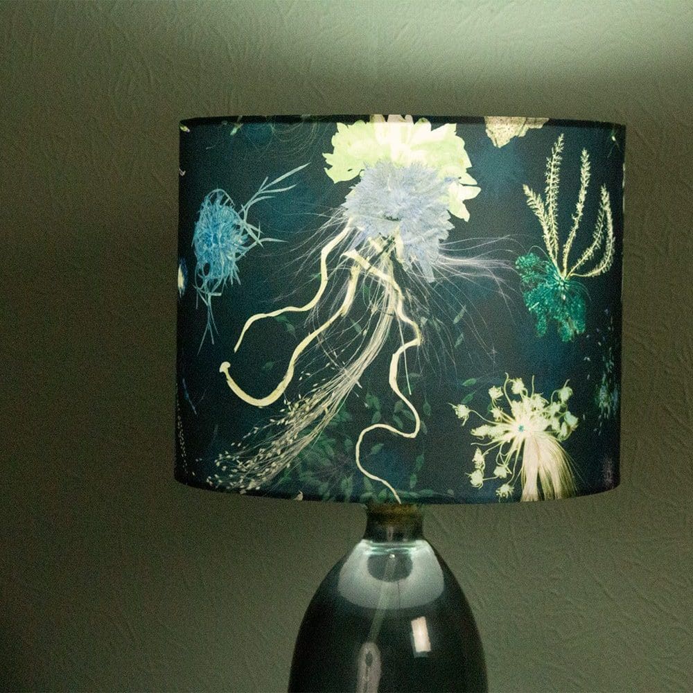 Jellyfish Blue | Underwater | Dark Blue Sea | Floral Print Lampshade